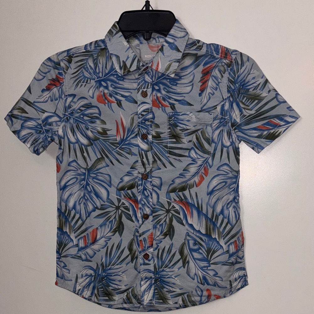 Sonoma Kids Blue and Green Leaf Print Button-Down Shirt